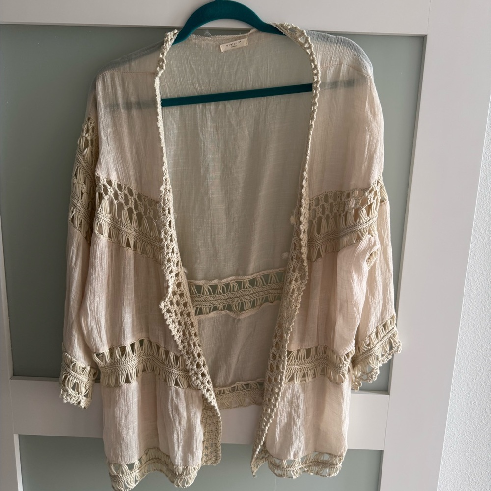 Boho Crochet Trim Cover Up one size